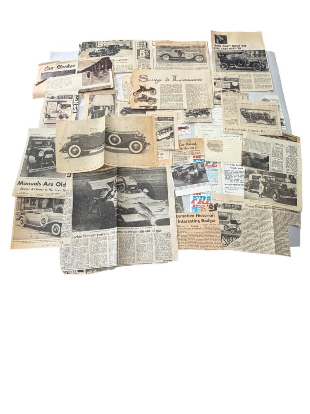 Vintage 1960s 1970s Automotive Newspaper Clippings Lot Tad Burness Auto Album Cl
